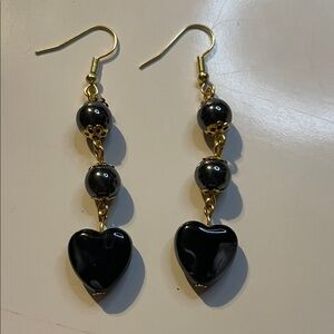 Elegant Black Heart Drop Earrings
